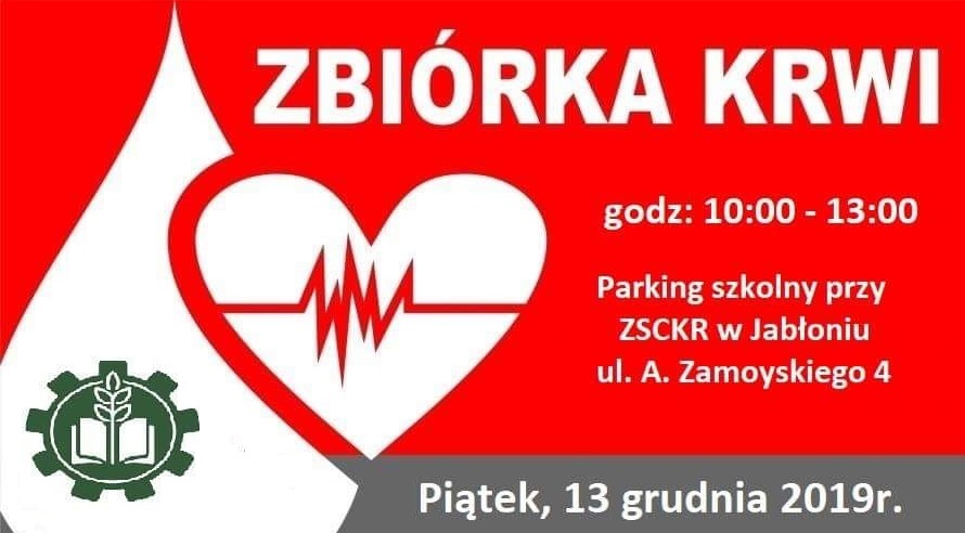 Zbiórka krwi - ZSCKR w Jabłoniu